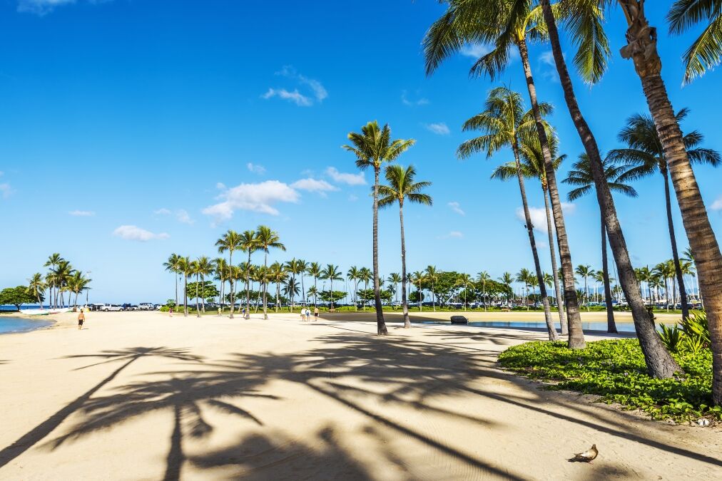Fort DeRussy boardwalk on Waikiki beach, Honolulu, Hawaii, USA