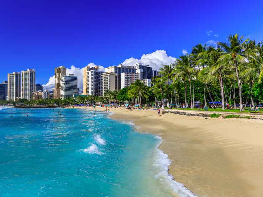 Honolulu, Hawaii. Waikiki beach and Honolulu's skyline.