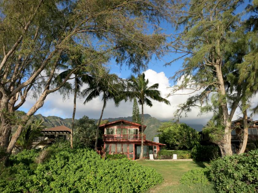 Red Beach House in Waimanalo on a Beautiful Day on Oahu, Hawaii.