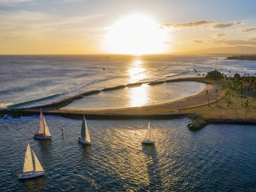 Aerial view of waikiki, honolulu, oahu island, hawaii, united states of america, north america