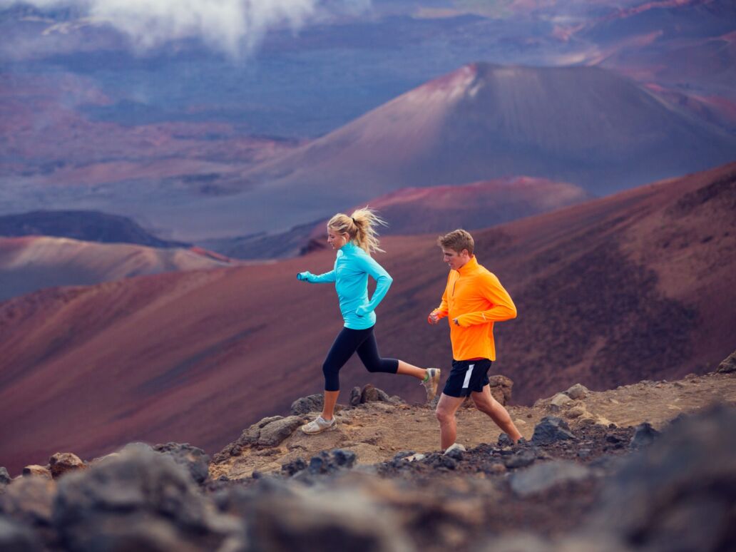 Fitness,Sport,Couple,Running,Jogging,Outside,On,Trail