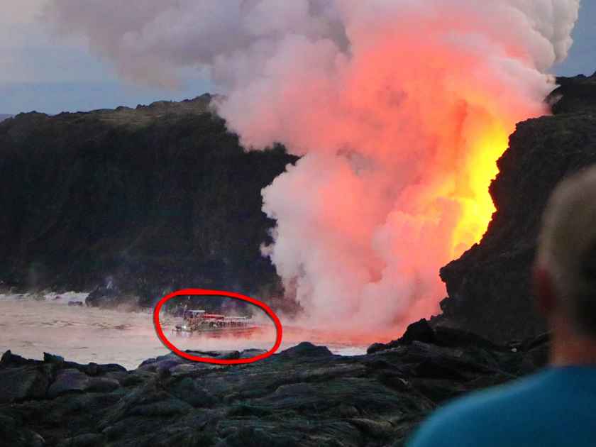 lava boat will get you as close as possible to lava from the ocean