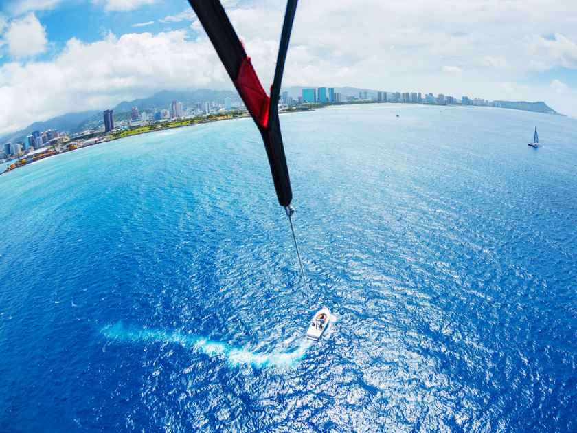 A wide-angle shot taken from a parasail