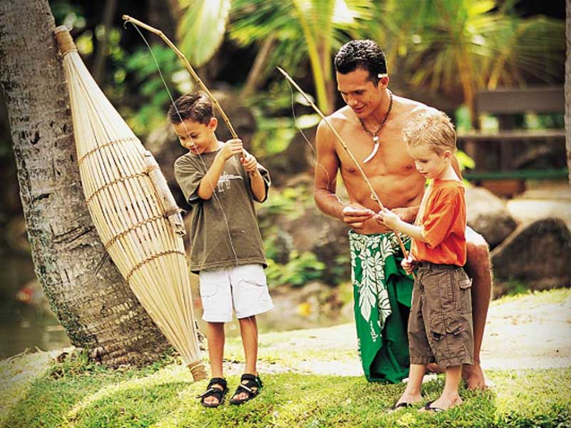 Kids learning the traditional fishing