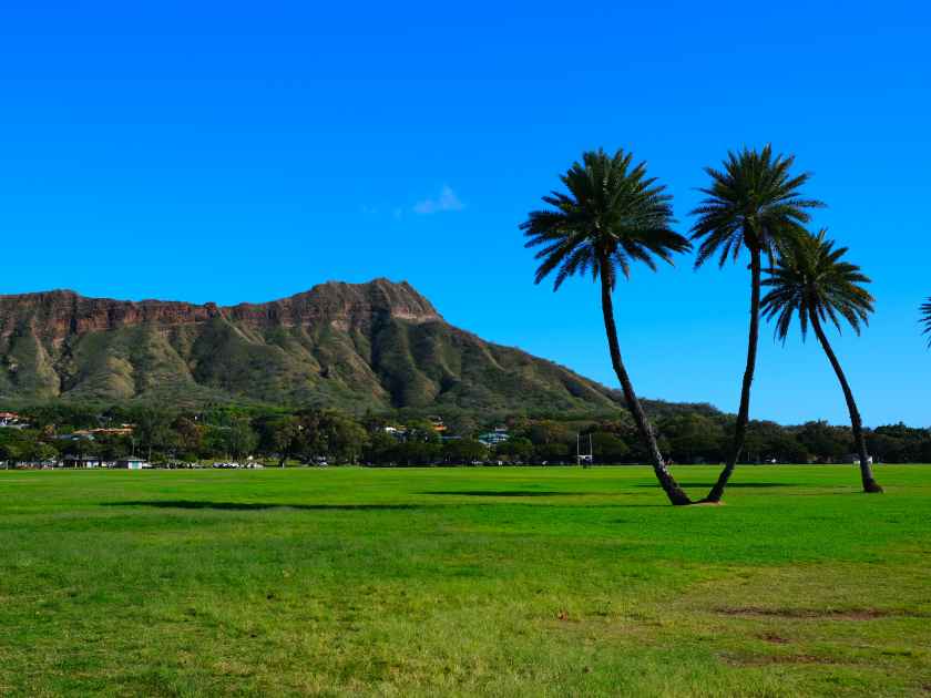 Various view of Diamond Head, Oahu, Hawaii. From Kapiolani Park, from Waikiki and from off shore.