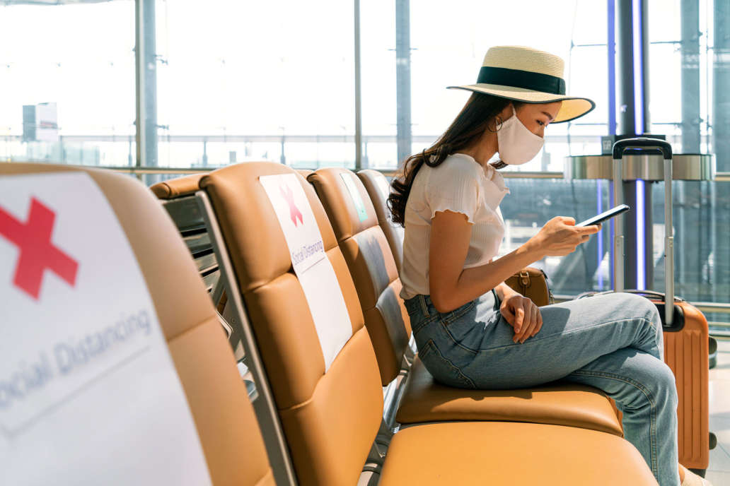 Woman masked at airport