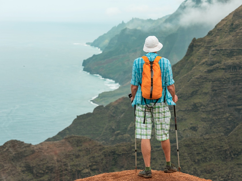 Hiker,On,The,Trail,In,Green,Jungle,,Hawaii,,Usa
