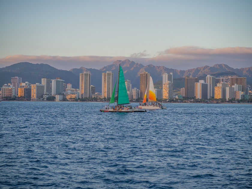 Honolulu,,Hawaii,,Usa,,March,22,,2017:,Two,Waikiki,Beach,Catamarans